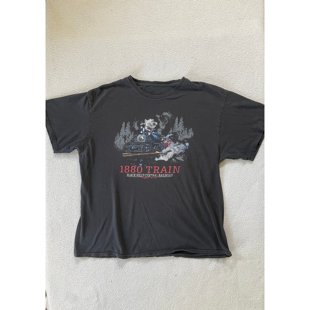 Vintage 90s Mens Large T-Shirt Black 1880 Train Black Hills Central Railroad Tee